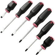 WORKPRO 6-Piece Pink Magnetic Screwdrivers Set, Includes 3 Slotted & 3 Phillips Screwdrivers, Stubby Screwdrivers, Cr-V Shank, Hand Tool Kit for Woman - Pink Ribbon