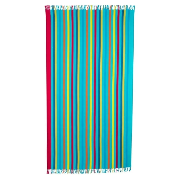 Moda At Home 100% Cotton Beach Towel In Striped Blue/Yellow/Pink/Orange 35x70"