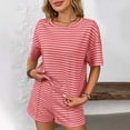thumbnail image 3 of Tnhcen Women's 2 Piece Pajamas Lounge Sets Striped Short Sleeve T Shirts Shorts Homewear Set S-XL, 3 of 5