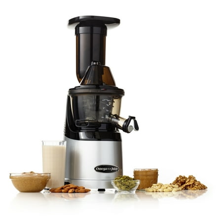 Omega - MegaMouth Vertical Low Speed Juicer with Smart Cap Spout Tap - Silver