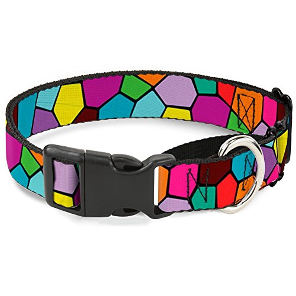 Buckle-Down Martingale Dog Collar - Stained Glass Mosaic2 Multi Color Navy - 1" Wide - Fits 15-26" Neck Size - Large