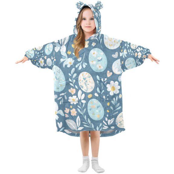FORMRS Wearable Blanket Hoodie with Sleeves for Kids Cozy Flannel Sweatshirt, Easter Eggs