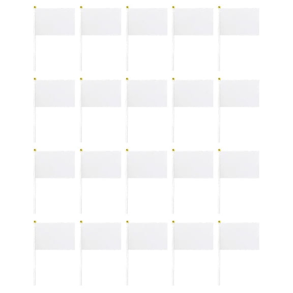 Customizable Mini White Flags on poles for Crafts, Parties & Events - 20 Pack
