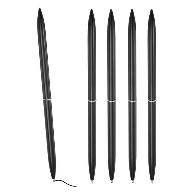 Uxcell Slim Metal Ballpoint Pen, 5Pcs Black Ink 1mm Medium Point Pen Metallic Retractable Lightweight Smooth Writing Pens for Business Office Wedding Guest Book, Black