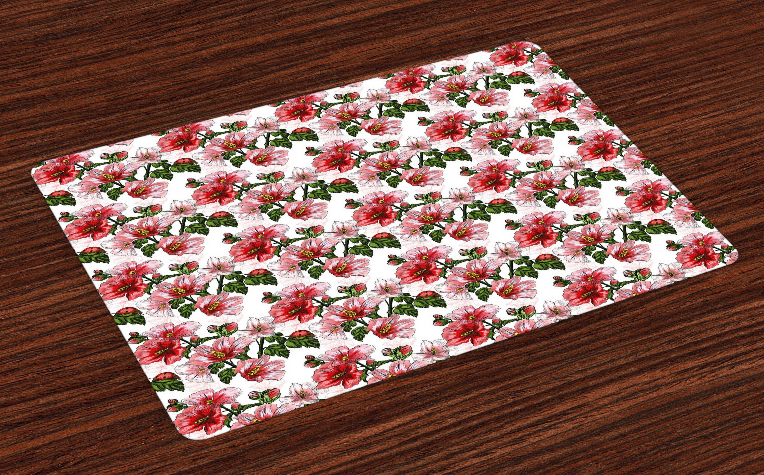 Ladybugs Placemats Set of 4 Exotic Flowers Hibiscus Hawaiian Foliage