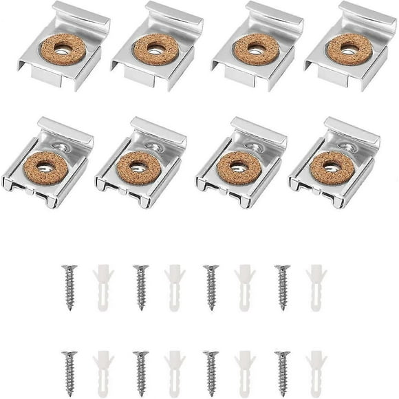 2 Sets/8 Pcs Stainless Steel Frameless Mirror Hanging Kit, Mirror Wall Fixings With Wall Plugs And Screws For Bathroom Mirror Glass