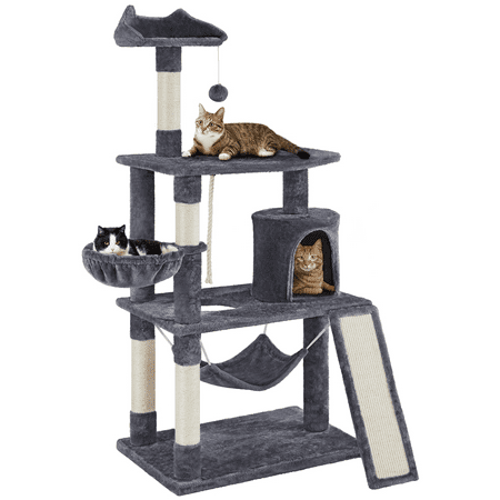 SMILE MART 61.5"H Cat Tree with Condo and Scratching Post Tower, Dark Gray