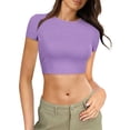 thumbnail image 1 of Hiiyo Crop Top Femme Manches Courtes Col Rond T-Shirt Ajusté Été (S-TTG), 1 of 3