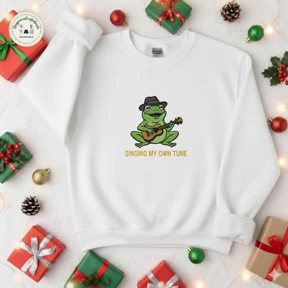 Musician Frog Embroidered T-Shirt – Singing My Own Tune Funny Frog Tee, Quirky Guitar Frog Top, Unique Gift for Music Lovers ESS695