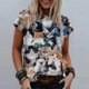 thumbnail image 3 of Camiseta informal para mujer con estampado de gato y cuello redondo, blusa de manga corta, Tops Fridja  bn4686, 3 of 5