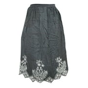 Mogul Women's Stylish Skirt Black Embroidered Rayon Skirts