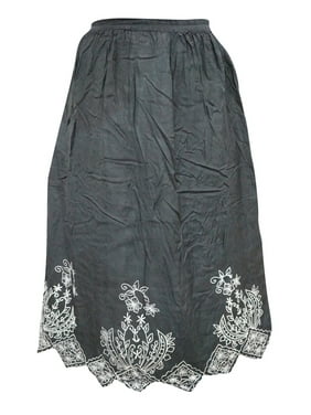 Mogul Women's Stylish Skirt Black Embroidered Rayon Skirts