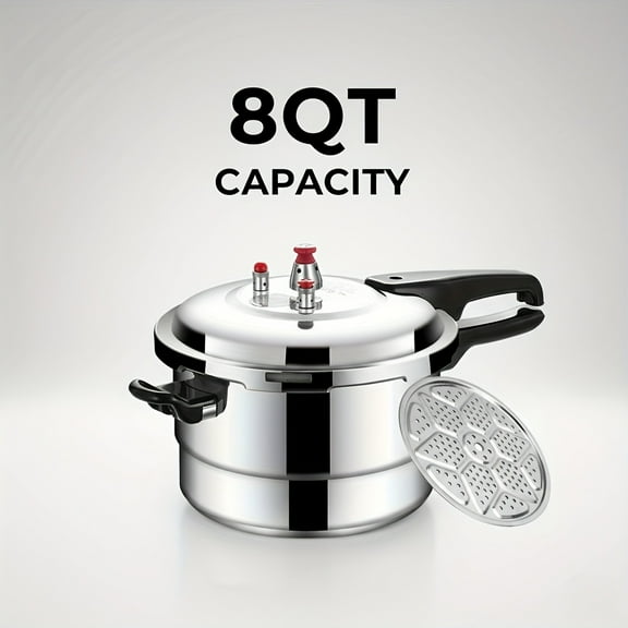 4.5/8Qt Aluminum Stovetop Pressure Cooker - Multiple Protections, Canning Rack Included