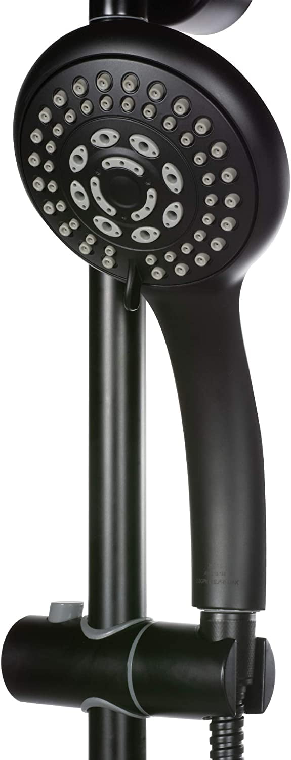 Kauai III 8-in Rain Showerhead Shower System with Slide Bar and Integrated Soap Dish Matte Black 1.8 GPM