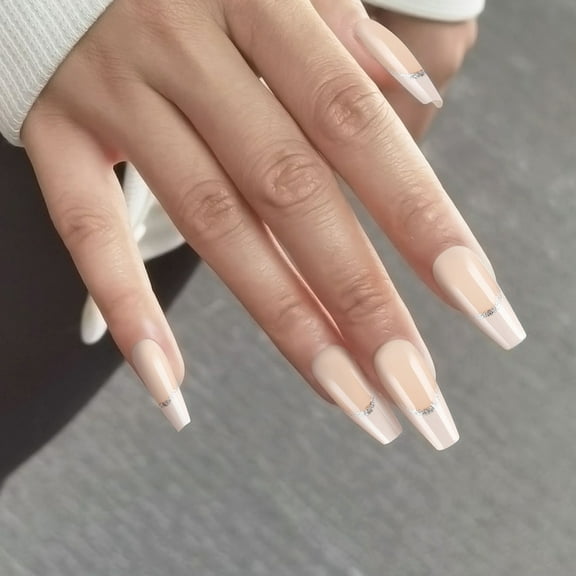 Coffin Press on Nail Glitters Fake Nail Stick on Nail in 12 Sizes,24Pcs French Nail Tips for DIY Nail Art Decorations