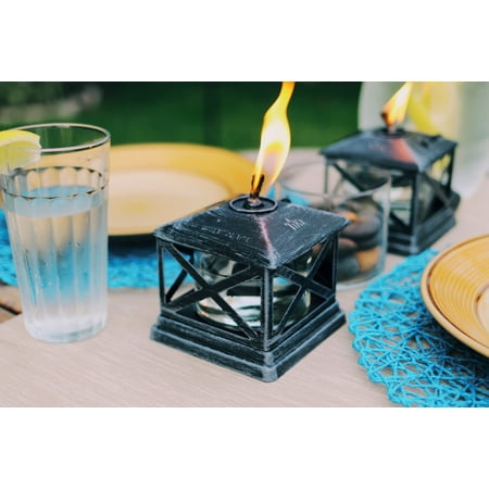 Outdoor Table Top Torch - TIKI® Brand 5.5-Inch Petite Lantern Metal Table Torch Black - 2 pack