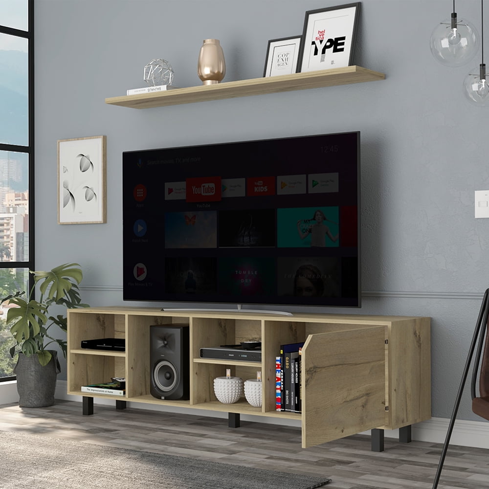 Aukfa Modern TV Stand for TVs Up to 75", TV Console table with Glass Doors, Brown