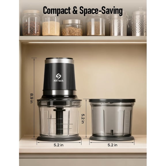 Food Processor, Electric Food Chopper with 2 Bowls (2 × 4 Cup) & 2 Dual-Layer S-Blade Sets, Meat Grinder & Vegetable Chopper for Meat, Onions, Garlic, Nuts, Salad & Baby Food