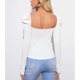 thumbnail image 4 of Camiseta para mujer Top elegante Puff manga larga Slim Fit Color puro tejido acanalado sin espalda Pollover blanco S, 4 of 6