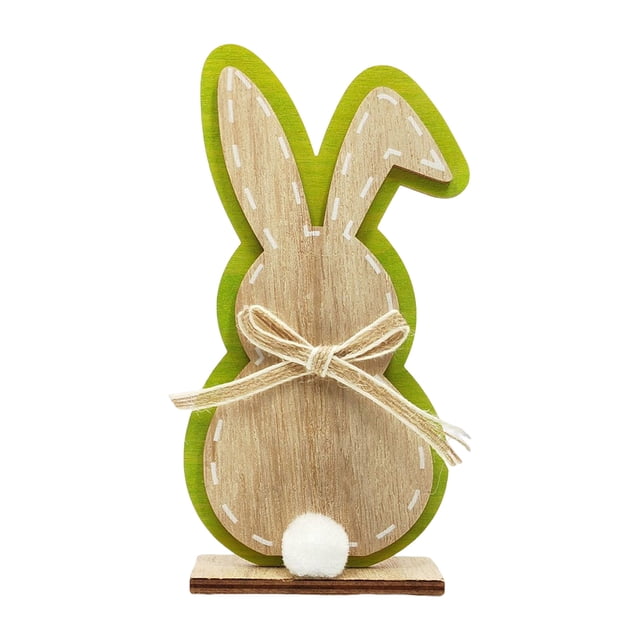 YWIYIUD 1PC Easter Rabbit Table Decorations Wooden Rabbit Spring Tiered Tray Decorations Farmhouse Rustic Table Centerpiece for Easter Home Spring Garden Party Tabletop Decor 6inch