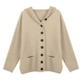 thumbnail image 4 of Womens Long Hooded Cardigan Sweaters Oversized Fall Cardigans 2025 Ndbuld Fashion Women Winter Solid Fashion Casual Hollow Dough Twists Solid Button Knitting Cardigan Coat Rollbacks Beige S, 4 of 6