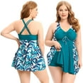 thumbnail image 5 of Plus Size 2-Piece V Neck Tankini Swimsuits for Women Flowy Floral Swimdress with Boyshorts, 5 of 8