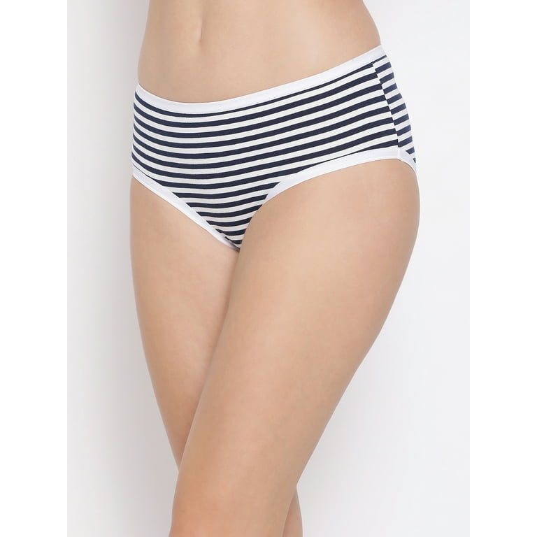 Clovia Cotton Mid Waist Striped Hipster Panty In White 