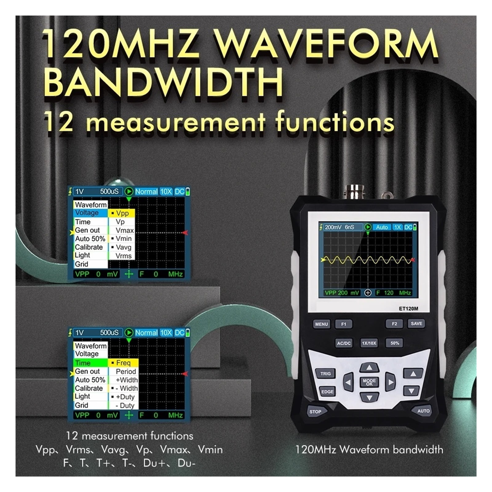 ET120M 500MS/s 120MHz Digital Oscilloscope Laboratory Electrical Repair Auto Handheld Portable Oscilloscope ,Professional Designed