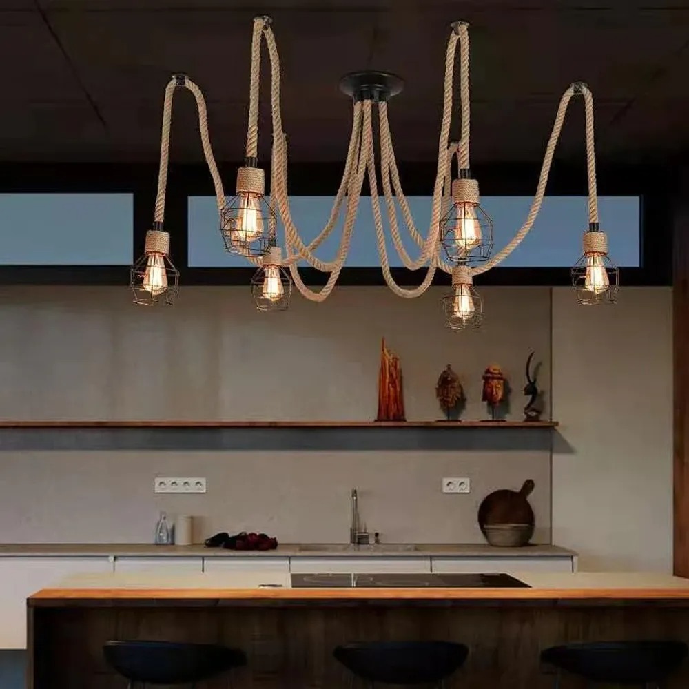 UEEYAC Vintage Hemp Rope Pendant Light Fixture