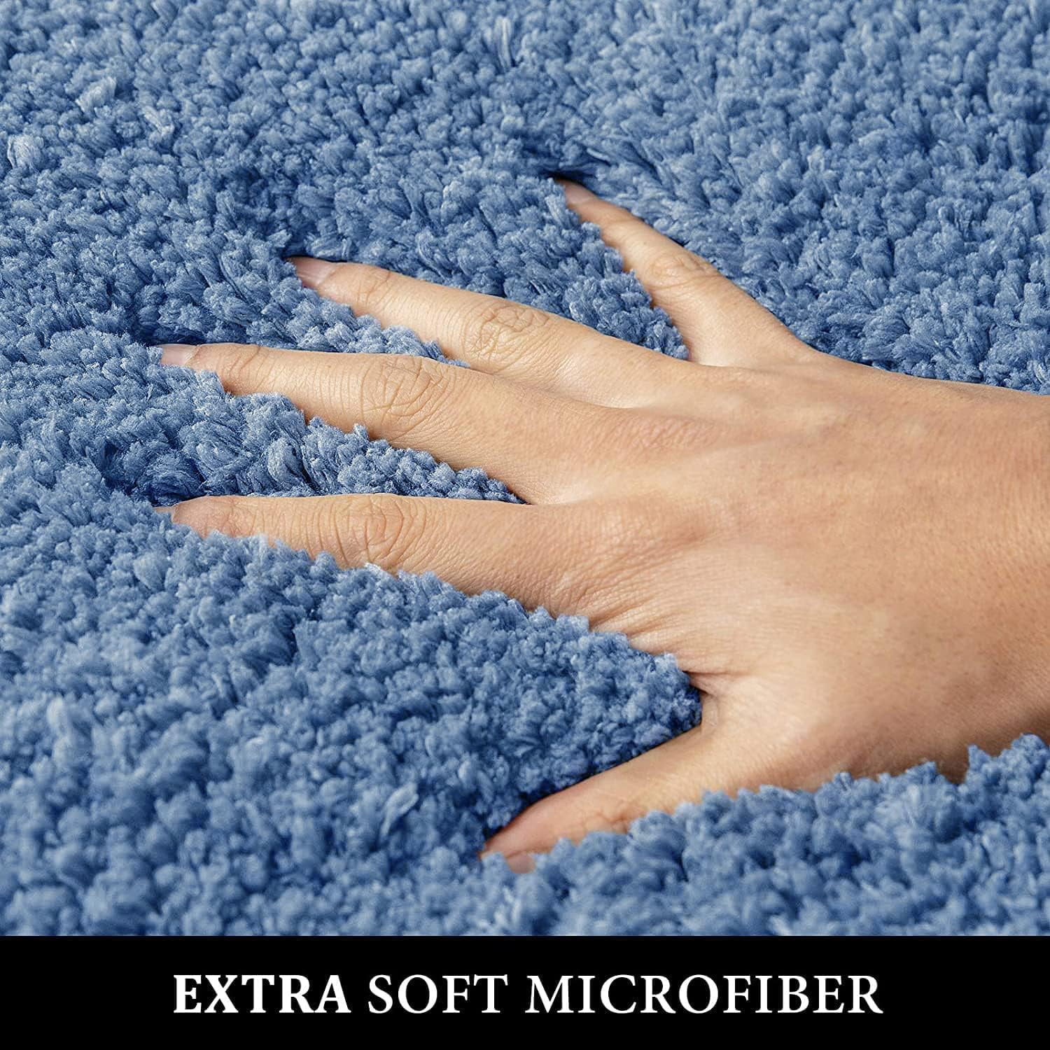 Blue Bathroom Rugs Set 2 Piece Soft Absorbent Microfiber Bath Mat Non Slip Quick Dry Machine Washable Plush Shaggy Mats for Tub Shower Floor 16x24 inches