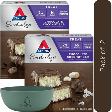 Atkins Endulge Chocolate Coconut Bars (5 pk × 2) with Bowl by Value Nest