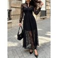 thumbnail image 5 of Womens Elegant Black Lace Long Dress, V-Neck, Long Sleeve, Button Front, 5 of 11