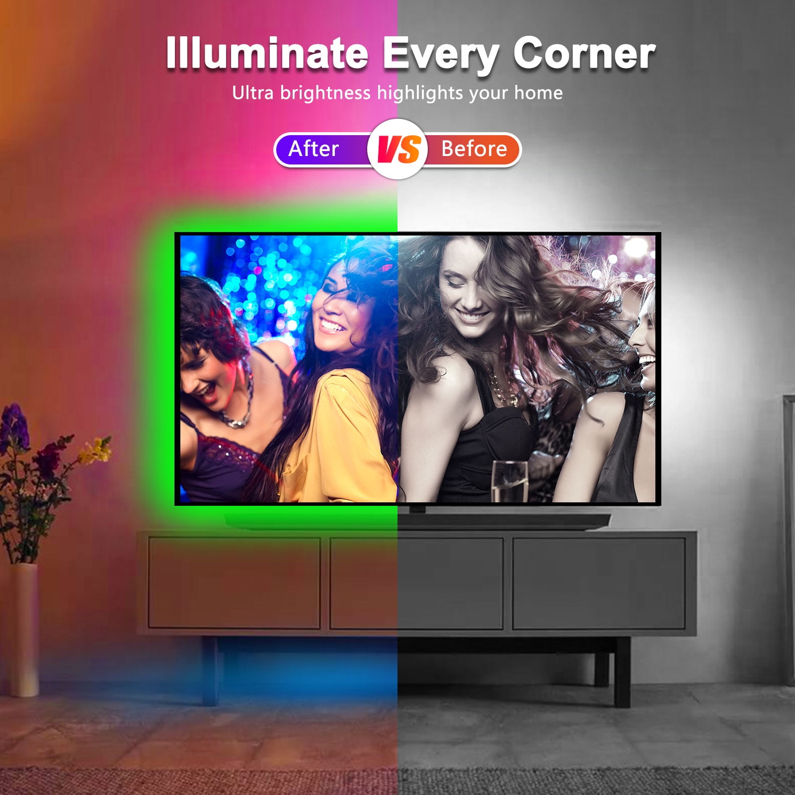 Details about   32FT Flexible Strip Light 3528RGB LED SMD Remote Fairy Lights Room TV Party Bar 