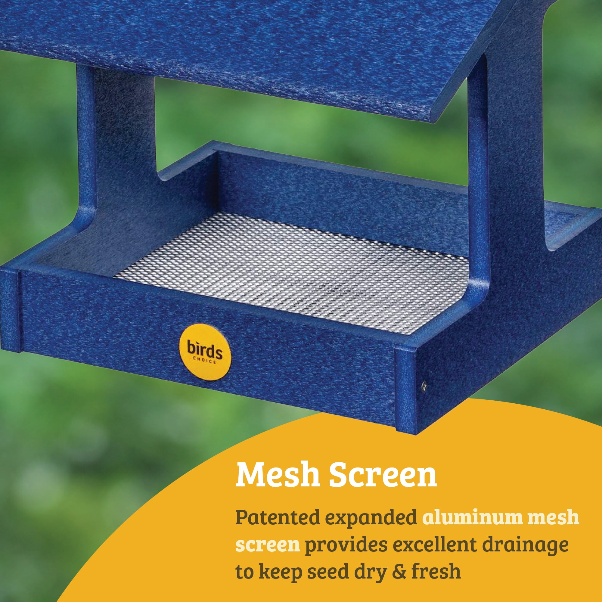 Birds Choice Recycled Plastic Fly-Thru Platform Feeder for Variety of Birds, Blue
