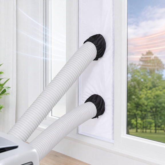 Sliding Door Ac Vent Kit with Dual Exhaust Holes, Airtight Fabric Panel for Portable Air Conditioners, Window Seal for Sliding Glass Doors