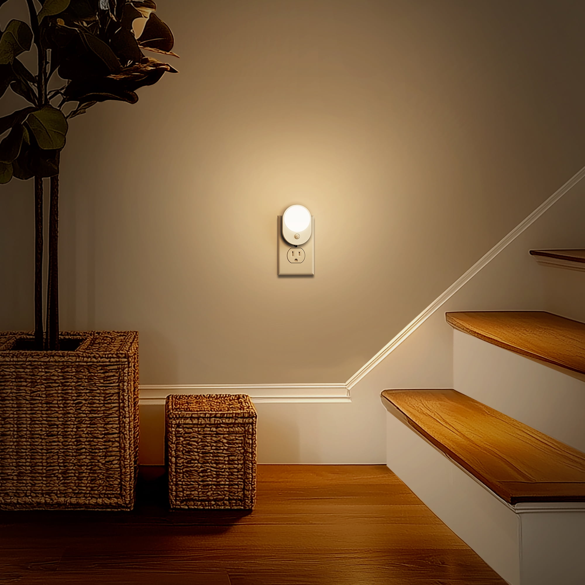 2 Pcs White Warm White 3000K Motion Sensor Oval Night Light