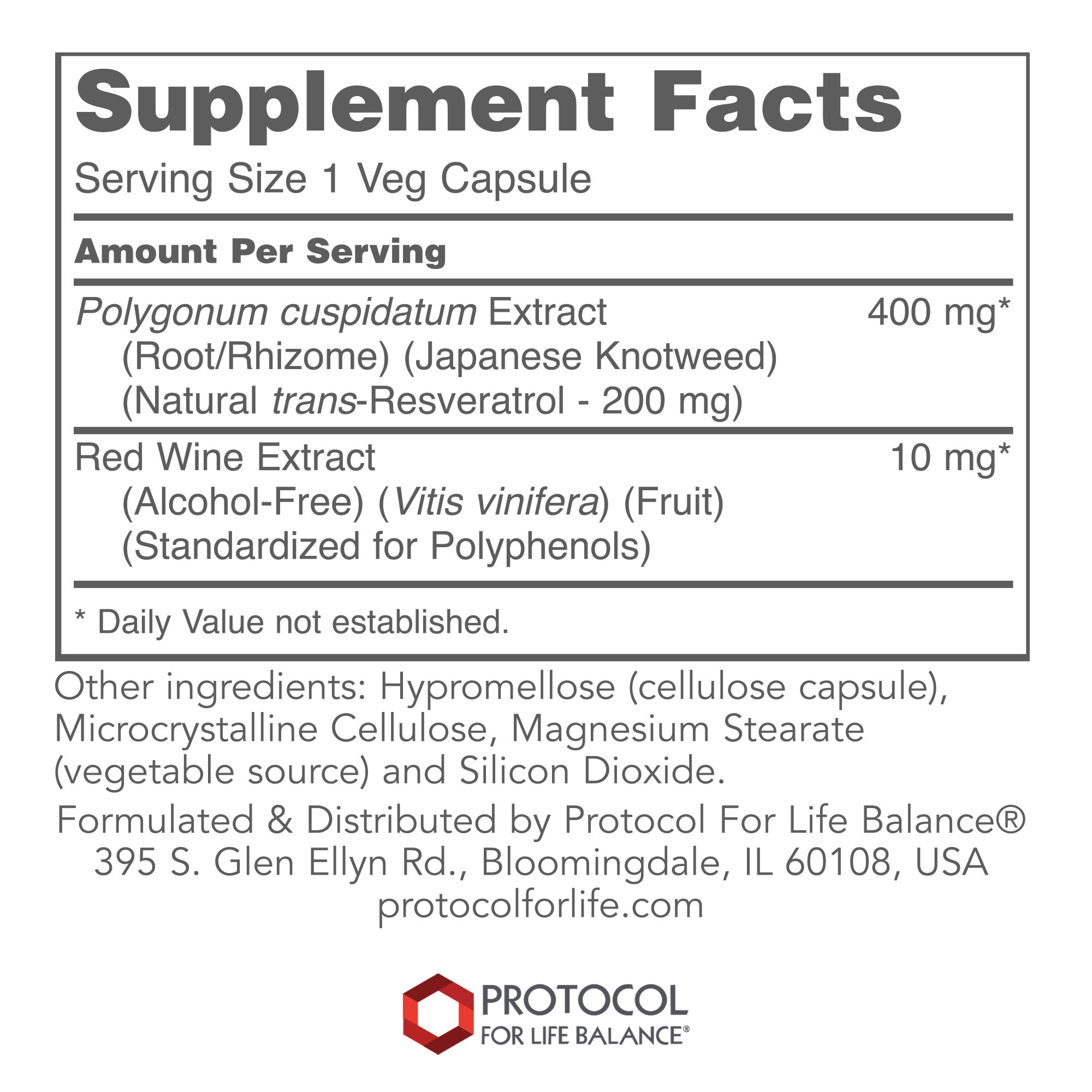 Protocol Resveratrol 200mg - Japanese Knotweed - Heart Health - 60 Veg Caps