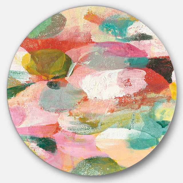 Designart 'Abstract Pastel Flower Painting with Pink and Blue' Traditional Metal Circle Wall Art