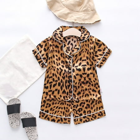 

Hunpta Baby Boy Girl Outfits Leopard Print Short Sleeve Button Down 2PCS Clothes Set