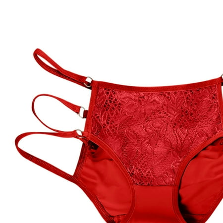 Aayomet Panties For Women Ladies Show Wear Fashion Soft Ice Silk Seamless Low Waist Lace Hollow Briefs Red One Size