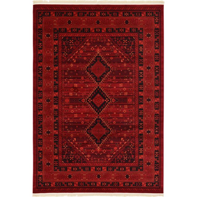 Unique Loom Tekke Over-Dyed Torkaman Area Rug 7' x 10' Rectangle Red/Black