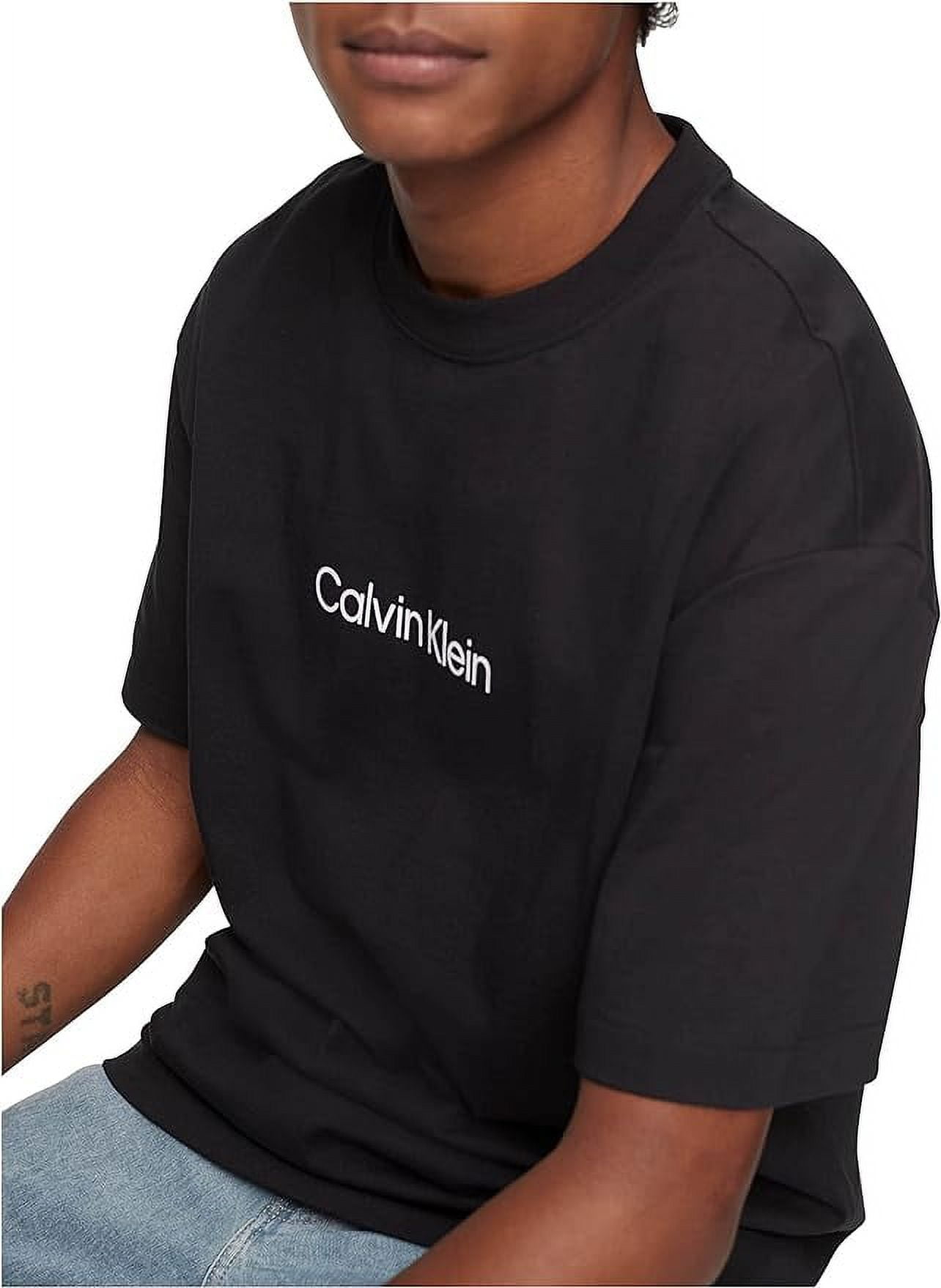 ★ ★ Men's Black Relaxed Fit Standard Logo Crew Calvin Klein Men's Relaxed Fit CK Logo Crewneck T-Shirt