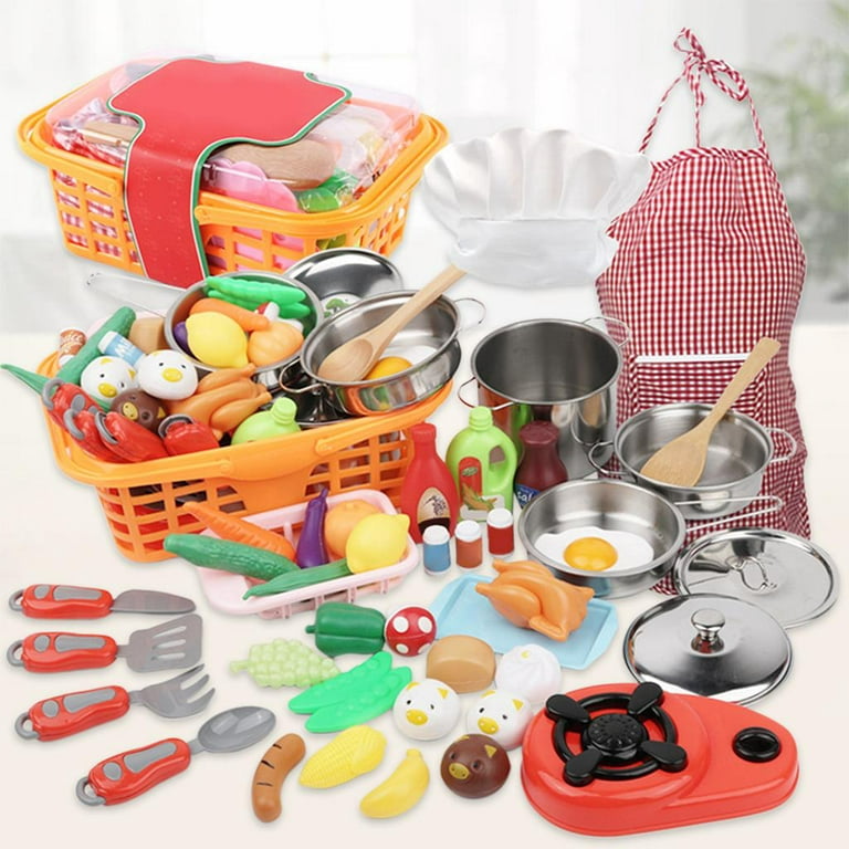 Play Kitchen Accessories, 29PCS Kids Kitchen Playset with Stainless Steel  Cookware Pots and Pans Set, Pretend Food Cooking Toys with Cutting Foods
