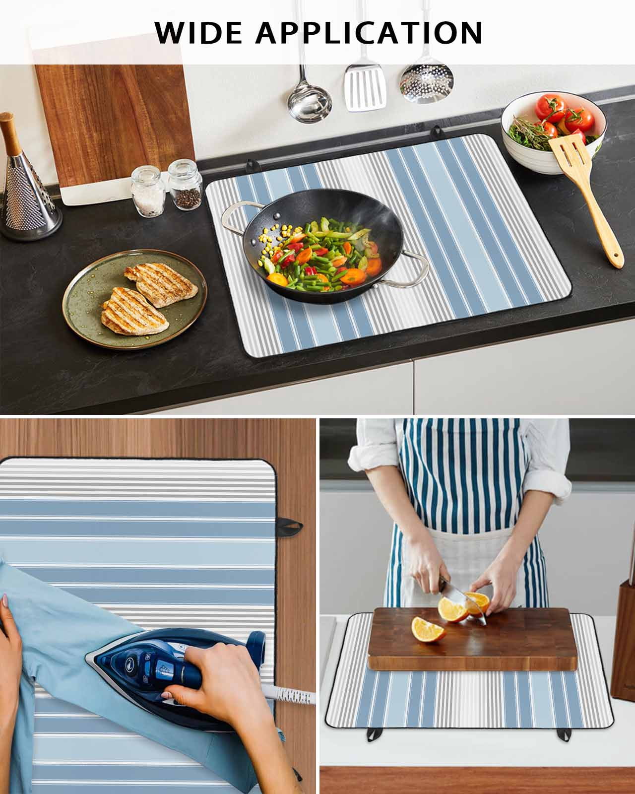 nqOlkjepod Large Induction Cooktop Protector Mat 24"x21", Blue Gray Stripes Stove Top Covers for Electric Stove, Contemporary Minimalist Abstract Lines Stove Burner Cover Mats, Glass Top Stove Cover