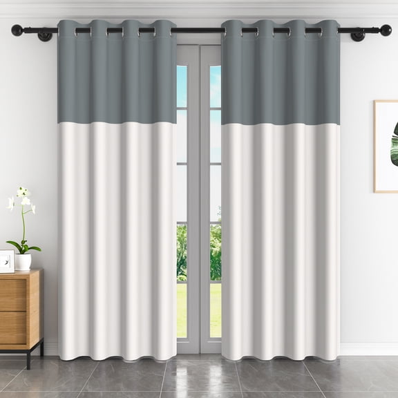 Lfeey Blackout Curtains for Bedroom 63 inch Long, Gray White, Modern Minimalist Thermal Insulated Grommet Window Drapes, 2 Panels