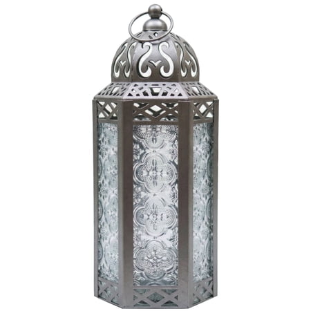 Vela Lanterns Moroccan Silver Lantern Candle Holder, 10.5"