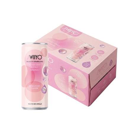 SWIIYO Beauty Sparkling Water - Rose Lychee Flavor, 0 Sugar, 10.5 fl oz (310ml) x 12 Cans