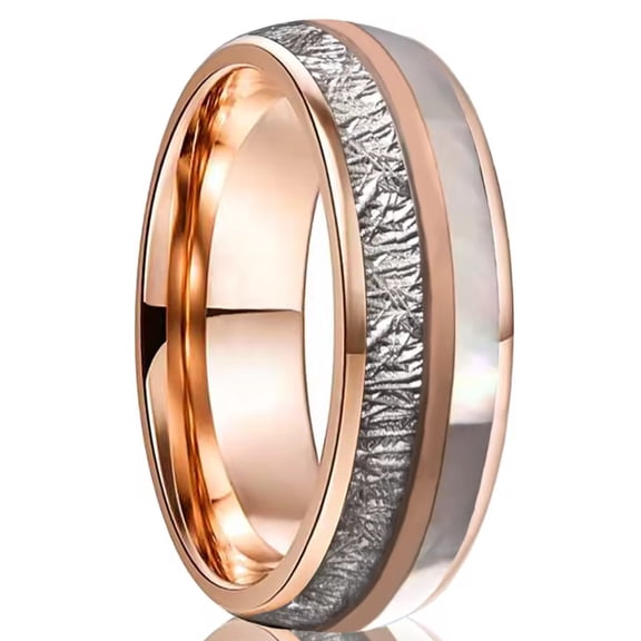 Spherical Tungsten Steel Rose Gold Ring with Natural White Shell Couple Ring