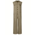 thumbnail image 5 of Men's Sleeveless Coverall Work Jumpsuit Long Pants Thin Soft Casual Washed Cotton Hooded Worksuit with Button Front and Multi Pocket Brown, 5 of 6