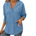 thumbnail image 4 of Womens Plain Hoodies Plus Size Loose Fit Pullover Sweatshirts Tunic Tops Curved Hem V Neck Fall Spring Clothes (2XL, Blue), 4 of 7